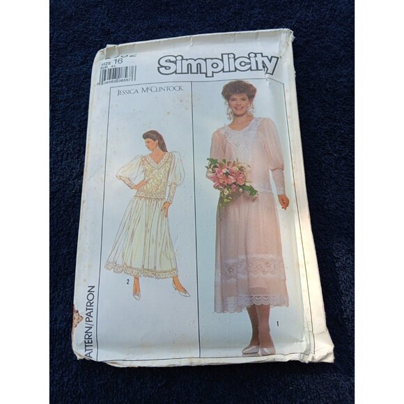 Vtg Simplicity #9052 Pullover Dress Pattern Size 14 UNCUT by Jessica McClintock - Picture 1 of 7